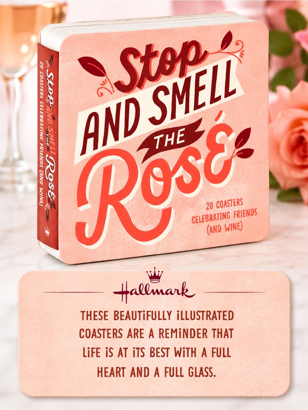 Hallmark Stop and Smell the Rosé: 20 Coasters Celebrating Friends Book NWT